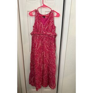 Talbots Women's Paisley Wrap Tiered Sleeveless Maxi Dress Pink Size 6 Petites